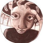 凸面鏡の自画像／52.4×42cm／木炭