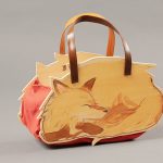 ウッドバッグ／28×28×10cm／木・布・革・彩色・ニス