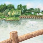 小さな島の景色／30×42㎝／鉛筆・水彩絵の具