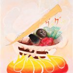 絵文字「グツグツ鍋」／38×27cm／鉛筆・アクリル絵の具