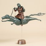 雲の上の学校に行く「行け，〇〇馬くん」／22×54×19cm／紙・針金・彩色