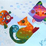 ハコフグ・タツノオトシゴ・ヤマメ／26.5×37㎝／アクリル絵の具