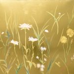 伝統的な表現で描く「夏草図屏風」／32×45㎝／アクリル絵の具