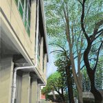 体育館の風景／54×39cm／アクリル絵の具